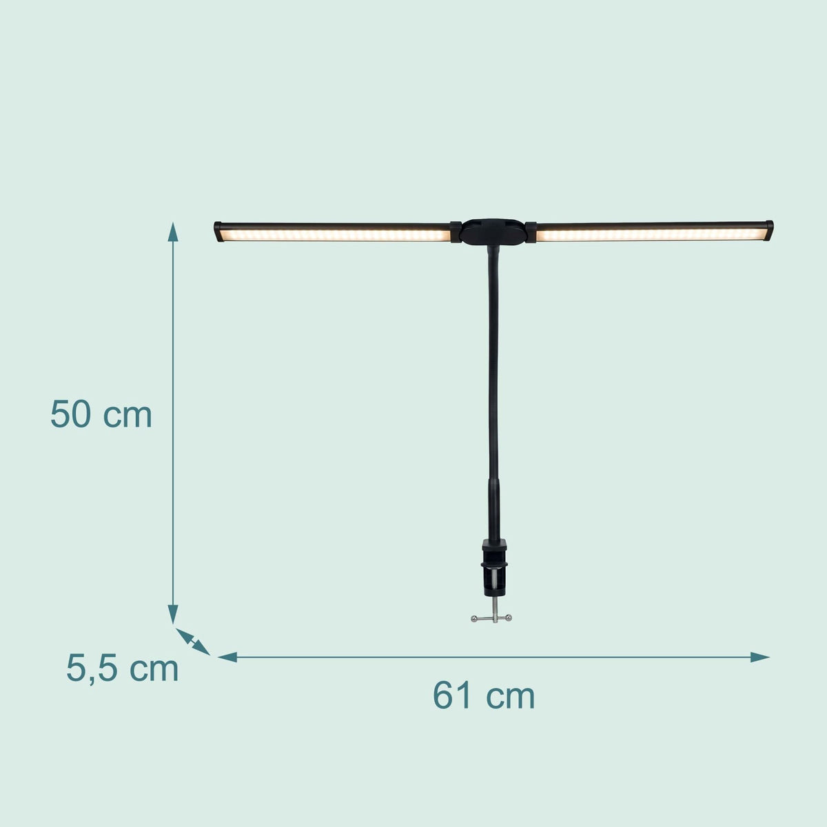 Clamp-On LED Desk Lamp, 61cm Dual Head USB Dimmable