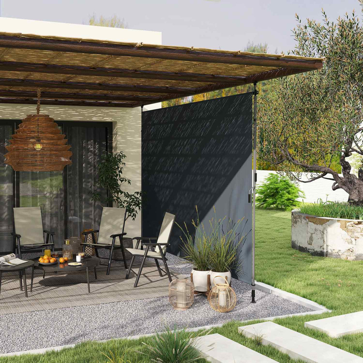 Clamp awning with hand crank, height-adjustable, folding arm awning, no drilling, sun protection, UV-resistant, including wall bracket, sun awning, 350 cm wide for terrace, balcony, dark gray