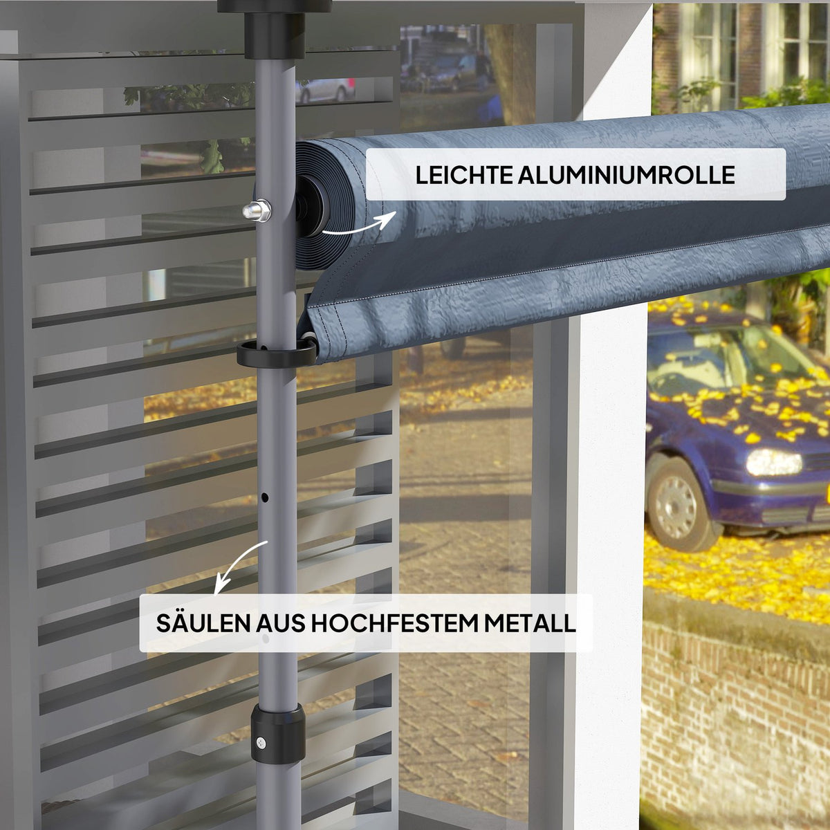 Clamp awning with hand crank, height-adjustable, folding arm awning, no drilling, sun protection, UV-resistant, including wall bracket, sun awning, 350 cm wide for terrace, balcony, dark gray