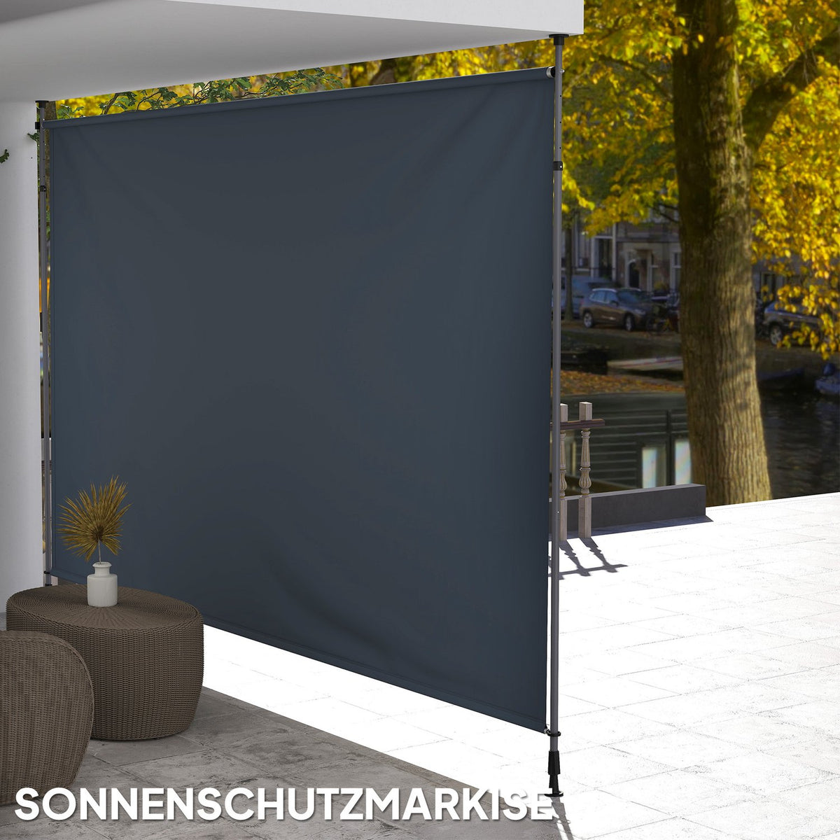 Clamp awning with hand crank, height-adjustable, folding arm awning, no drilling, sun protection, UV-resistant, including wall bracket, sun awning, 400 cm wide for terrace, balcony, dark gray