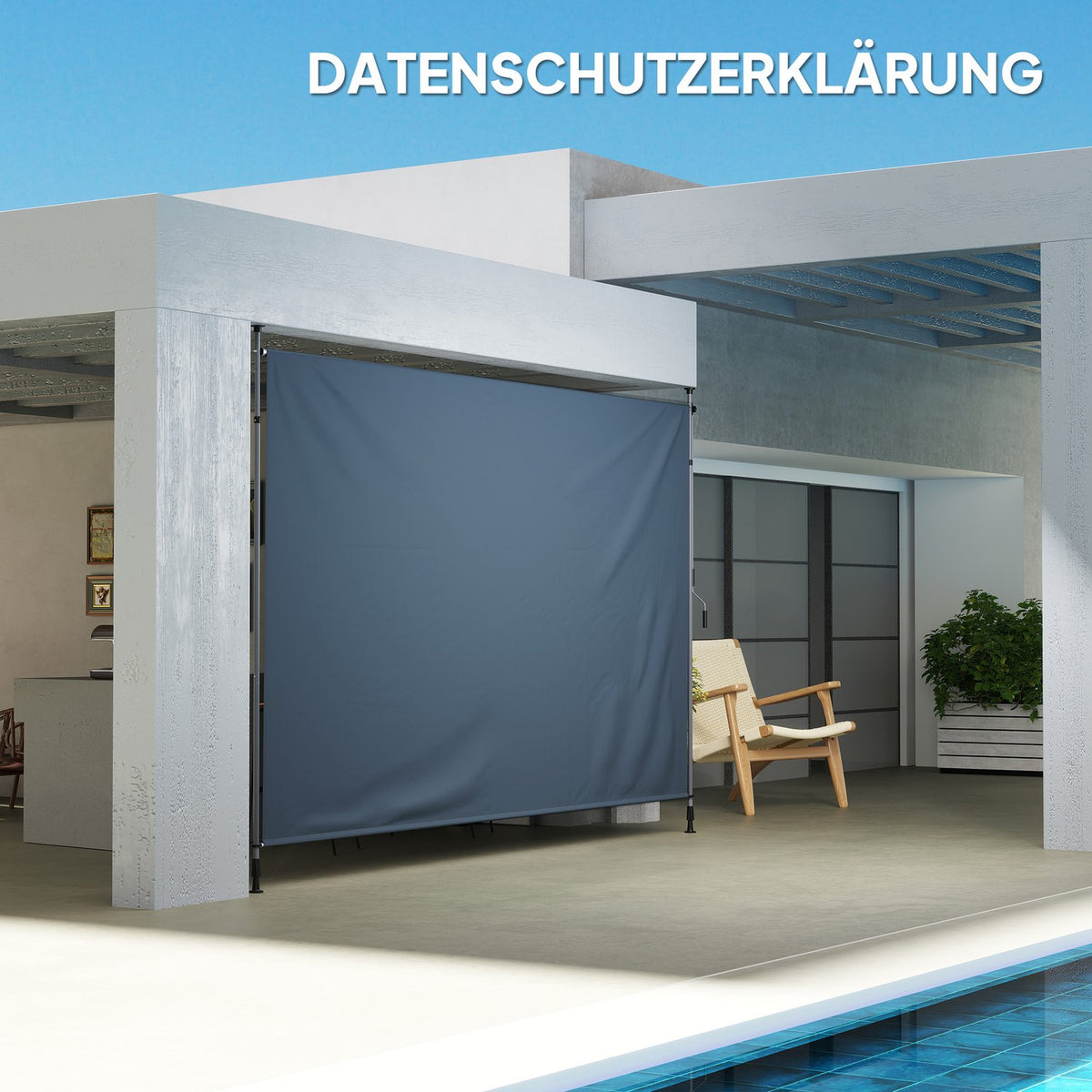 Clamp awning with hand crank, height-adjustable, folding arm awning, no drilling, sun protection, UV-resistant, including wall bracket, sun awning, 400 cm wide for terrace, balcony, dark gray