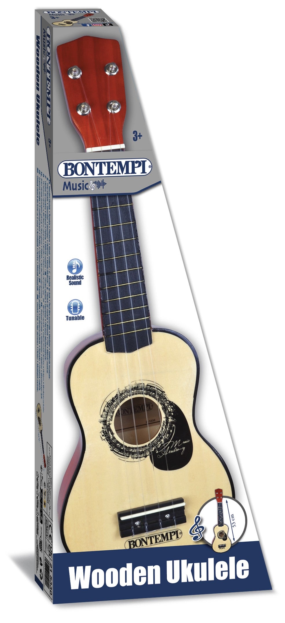 Classical Wooden Ukulele 53 cm with Plectrum & Guide