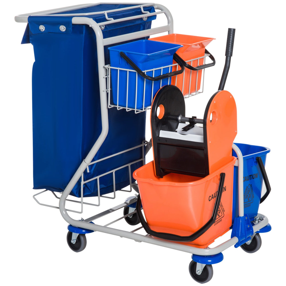 Cleaning Trolley Cleaning Trolley 4 Buckets Wiping Trolley System Trolley With Wheels Blue Orange 100 X 70 X 103 Cm