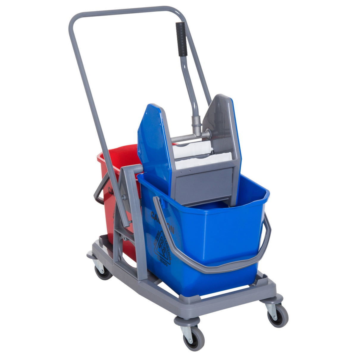 Cleaning Trolley Cleaning Trolley With 2 Buckets & 4 Wheels, Metal/Pp, Blue/Red, 73X45X92Cm For Efficient Cleanliness