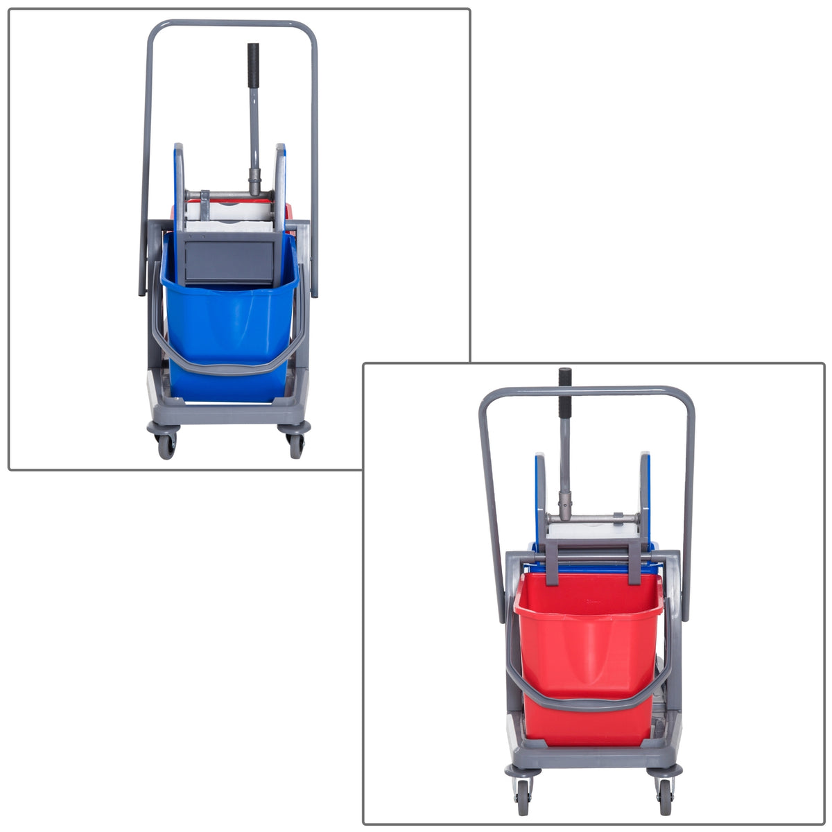 Cleaning Trolley Cleaning Trolley With 2 Buckets & 4 Wheels, Metal/Pp, Blue/Red, 73X45X92Cm For Efficient Cleanliness
