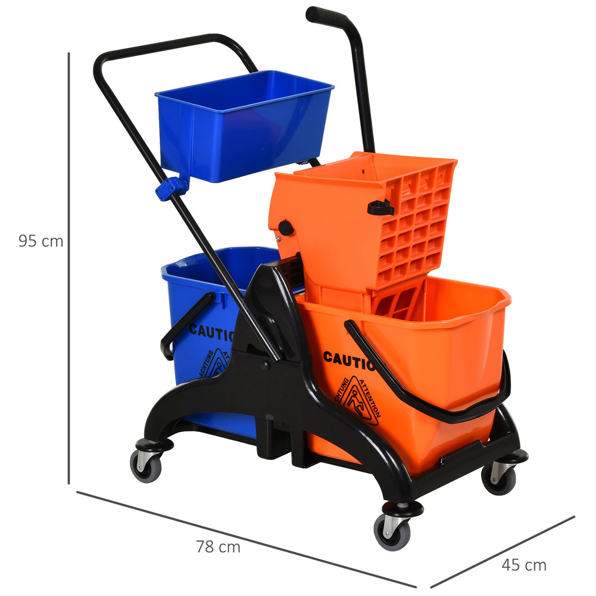Cleaning Trolley Professional Cleaning Trolley with Jaw Press 2 Buckets + Storage Orange Blue