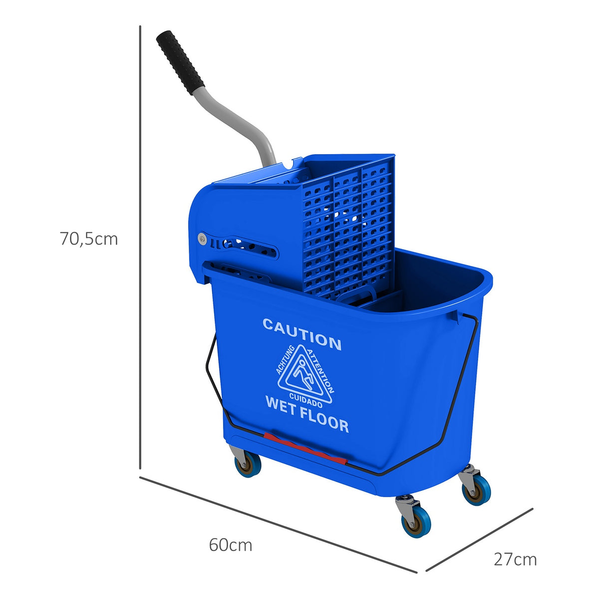 Cleaning Trolley Washing Bucket Household 20 L with Spinner and Separator for Clean Dirty Water Blue 60L x 27W x 70.5H cm