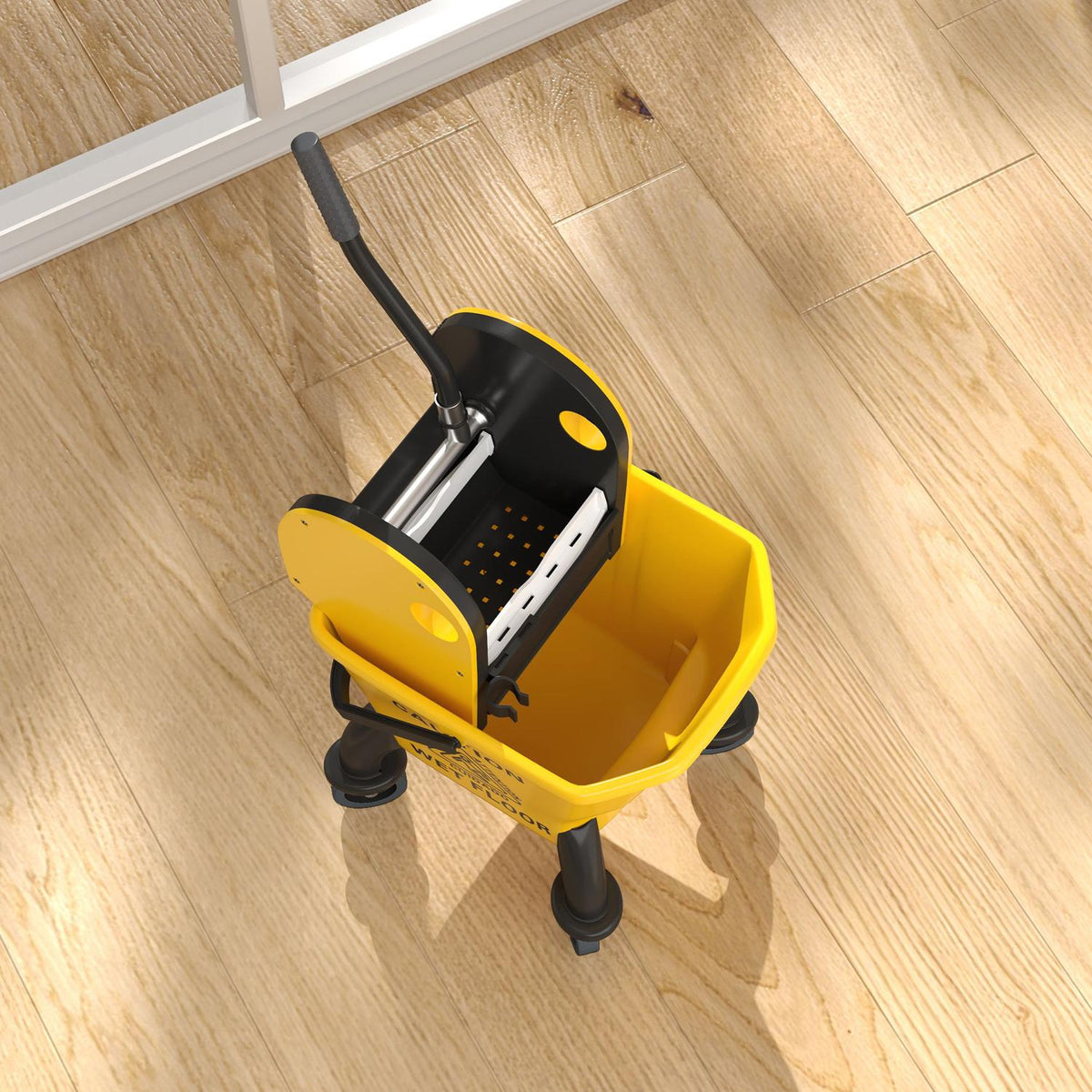 Cleaning trolley cleaning trolley 26 liter bucket with press, wiping trolley with handle and mop for building cleaning yellow