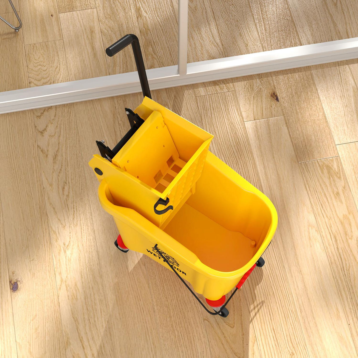 Cleaning trolley cleaning trolley 36 liter bucket with press, household trolley with mop and handle for building cleaning, office cleaning yellow