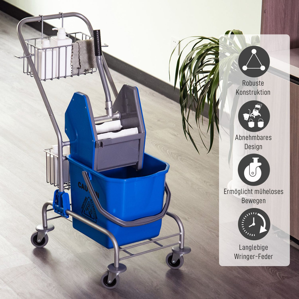 Cleaning trolley household trolley professional baking press bucket 26 L + storage basket blue 73L x 45W x 95H cm