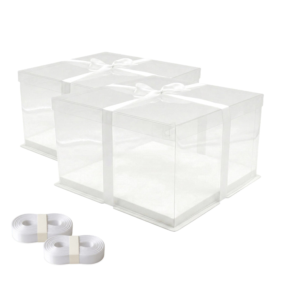 Clear Cake Boxes, Set Of 2 With Lids And Satin Ribbon
