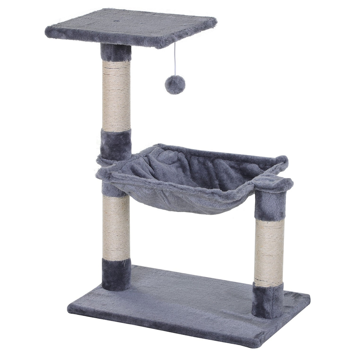 Climbing Tree Gray Cat Tree Scratching Post With Sisal Column & Plush Hammock, 50X36X70Cm