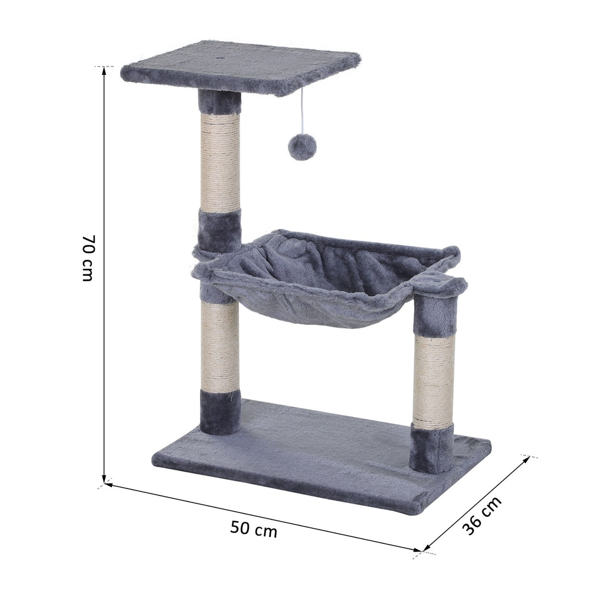 Climbing Tree Gray Cat Tree Scratching Post With Sisal Column & Plush Hammock, 50X36X70Cm