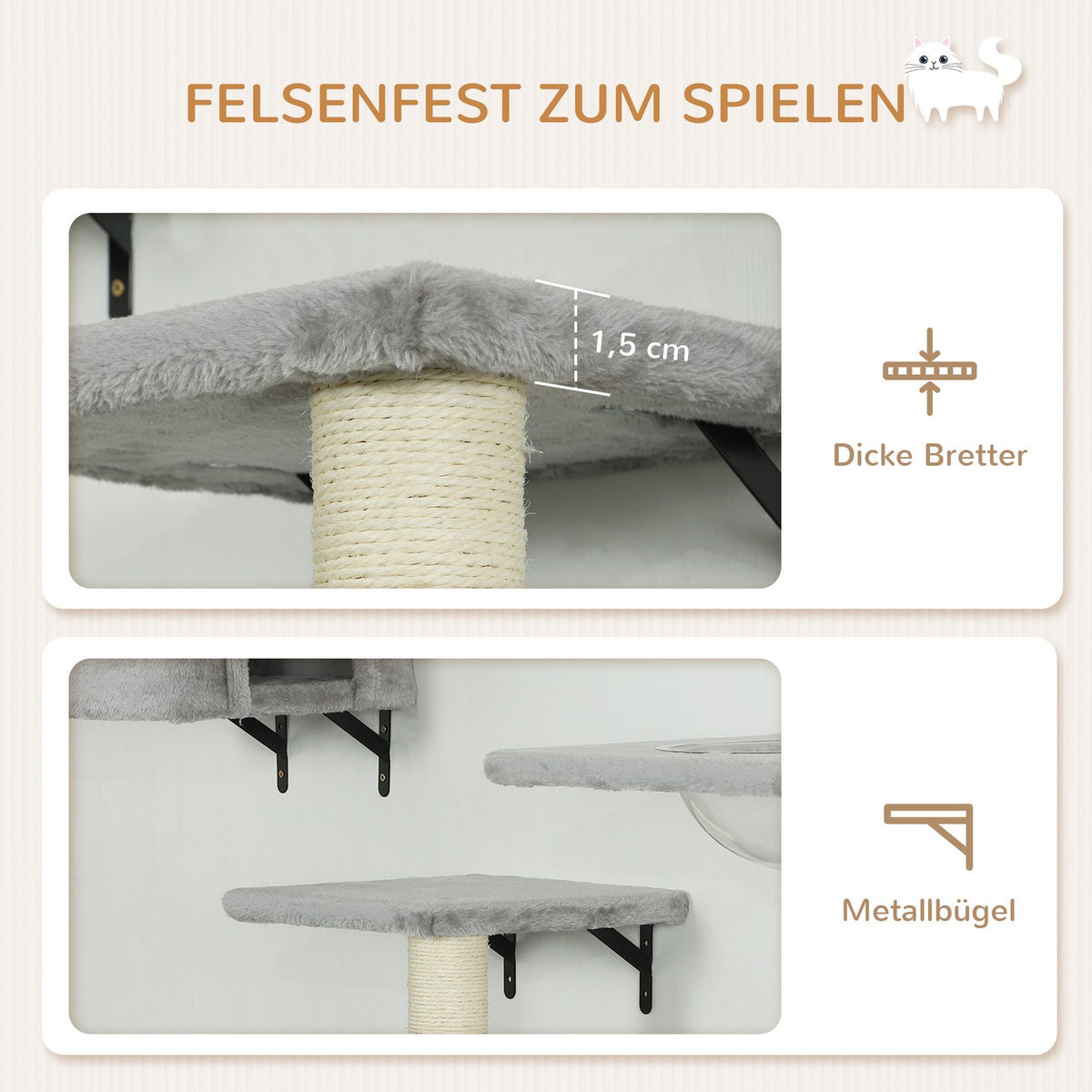 Climbing wall for cats 7-piece cat climbing wall set with cat house, platform, platform gray