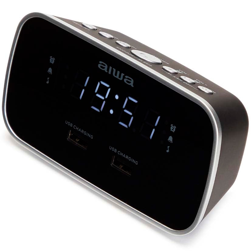Clock Radio with Dual Alarms and USB Charging – Black