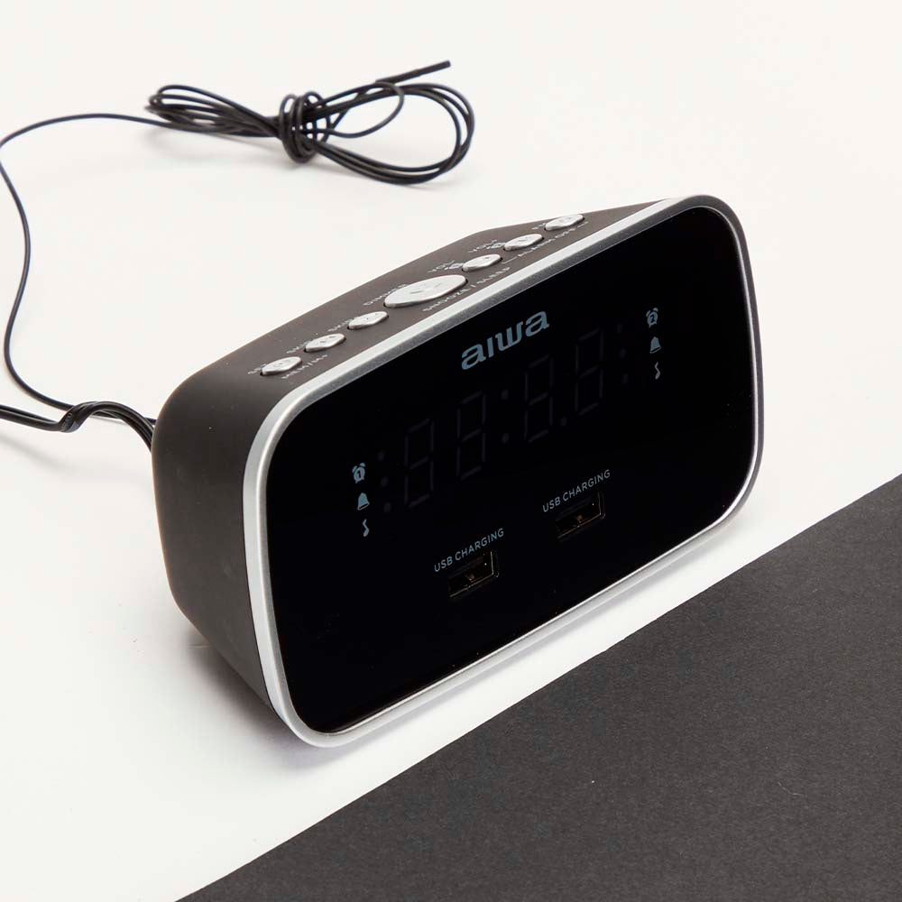 Clock Radio with Dual Alarms and USB Charging – Black