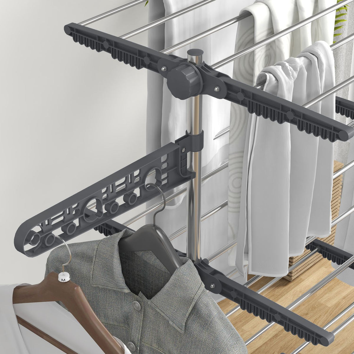 Clothes Airer With Wheels, Clothes Dryer Tower, Stand Dryer With Folding Wing, Laundry Tower For Indoor, Outdoor, Steel