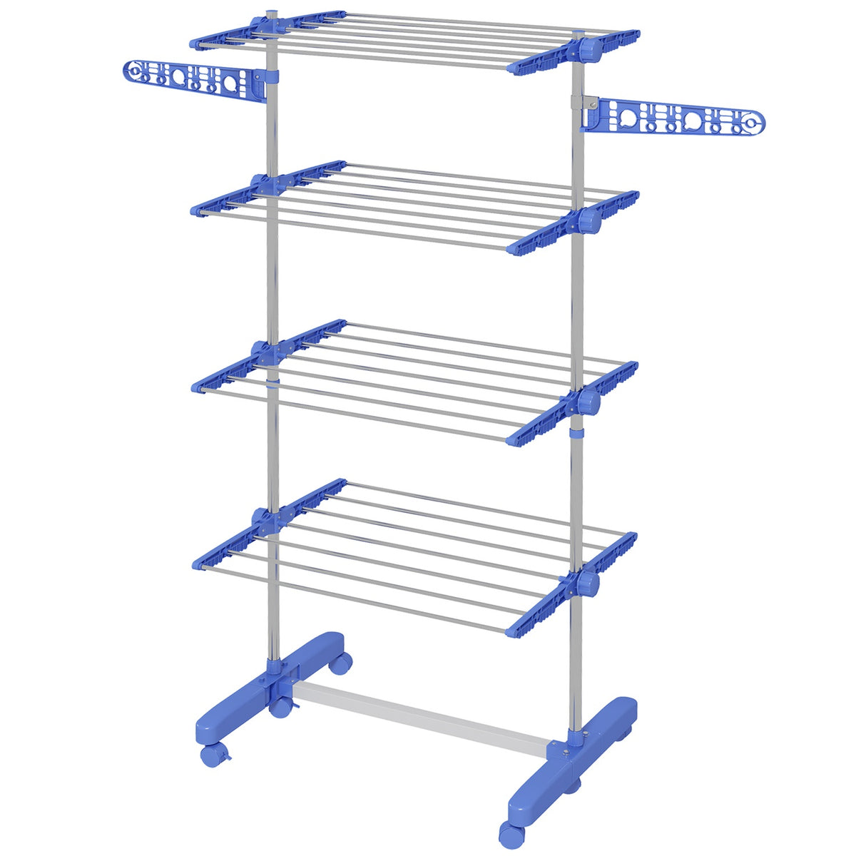 Clothes Airer With Wheels, Clothes Dryer Tower, Stand Dryer With Folding Wing, Laundry Tower, Steel, Blue