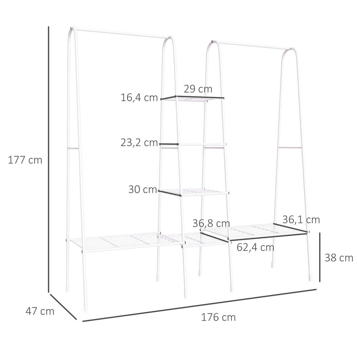 Clothes Rack With Shoe Rack, Free-Standing Clothes Rail, Coat Rack, Steel, White, 176X47X177Cm