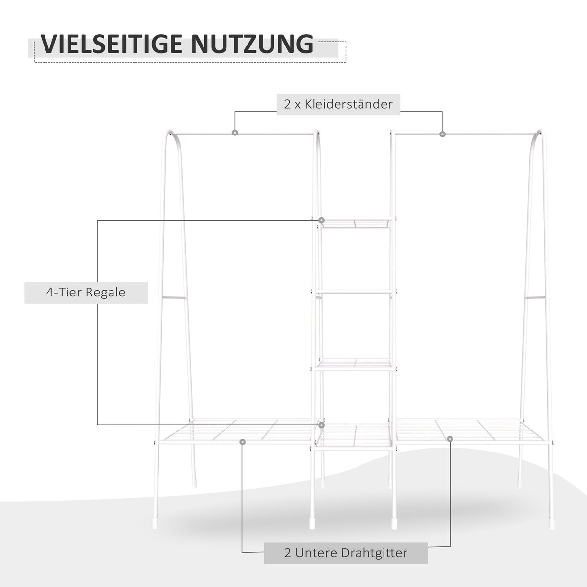 Clothes Rack With Shoe Rack, Free-Standing Clothes Rail, Coat Rack, Steel, White, 176X47X177Cm