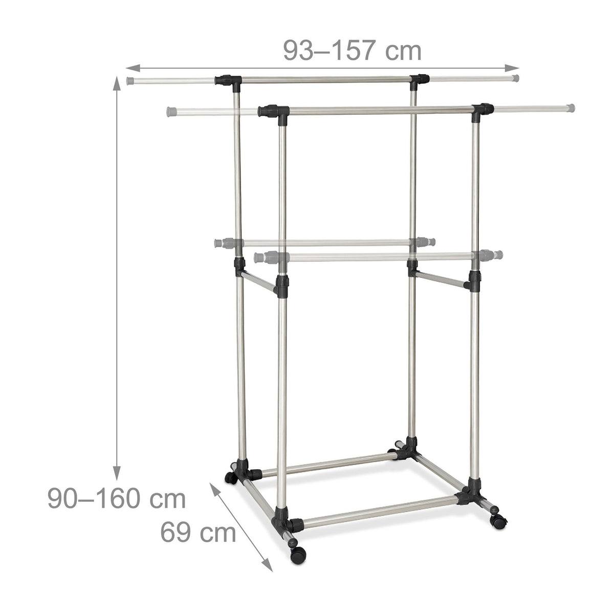 Clothes Rack with Adjustable Rails and Wheels