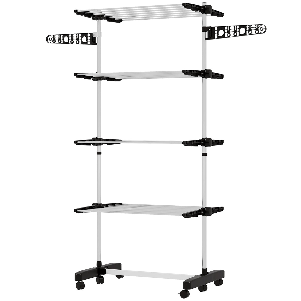Clothes airer with wheels, clothes dryer tower, stand dryer with folding wing, laundry tower for indoor, outdoor, steel 142 x 55 x 172 cm, black