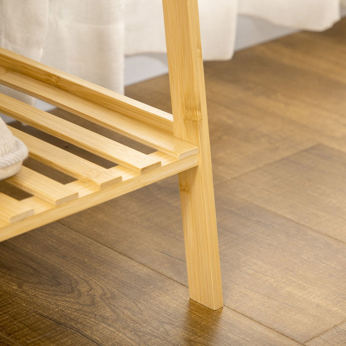 Clothes rack with 2 shelves, 2 hooks and 1 clothes rail made of bamboo - dimensions 114L x 40W x 139H cm natural wood