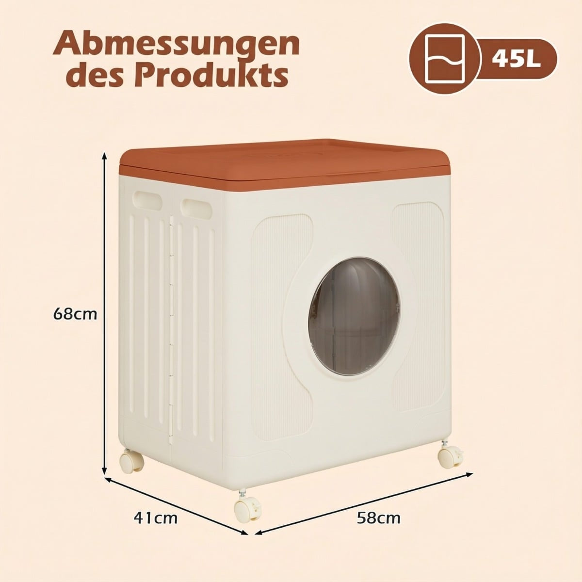 Clothing Storage Box with Lid, Wheels, 45L, Orange