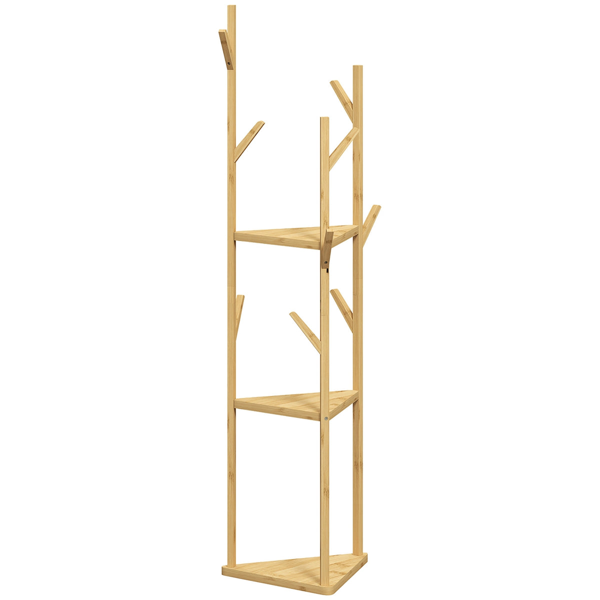 Coat Rack, Clothes Rack with 8 Hooks, 3 Levels, Jacker Stand for Hats, Clothes, Entrance, Hallway, 45 x 45 x 170 cm, Bamboo, Natural |