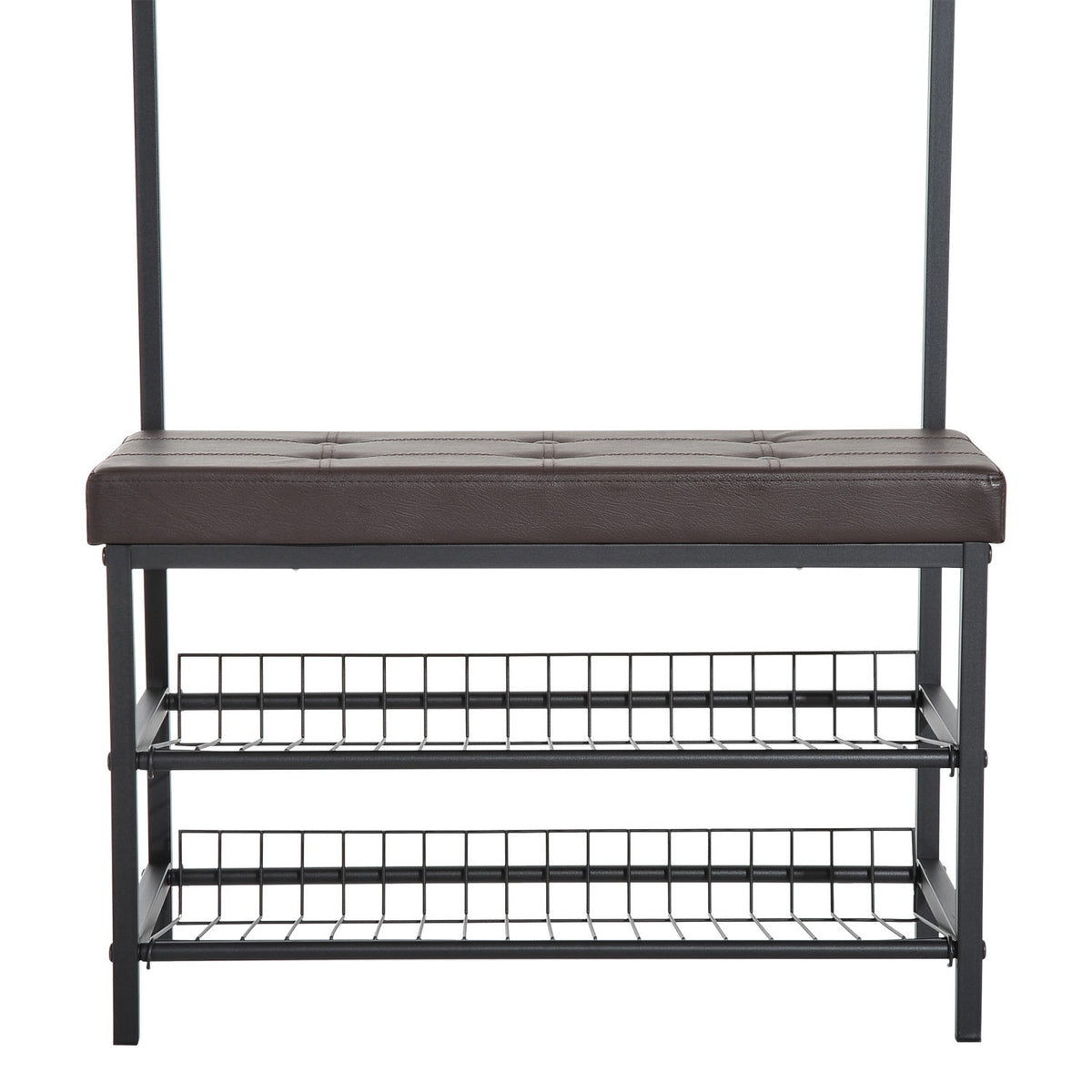 Coat Rack With Bench, Clothes Rack & Shoe Rack, Metal, 2 Shoe Racks, Seat, 72.5X35X180Cm