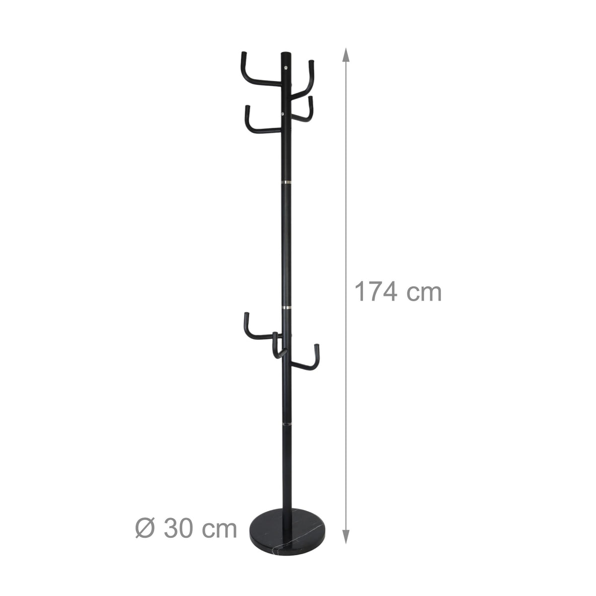 Coat Rack with 8 Hooks, Iron Frame, Marble Base