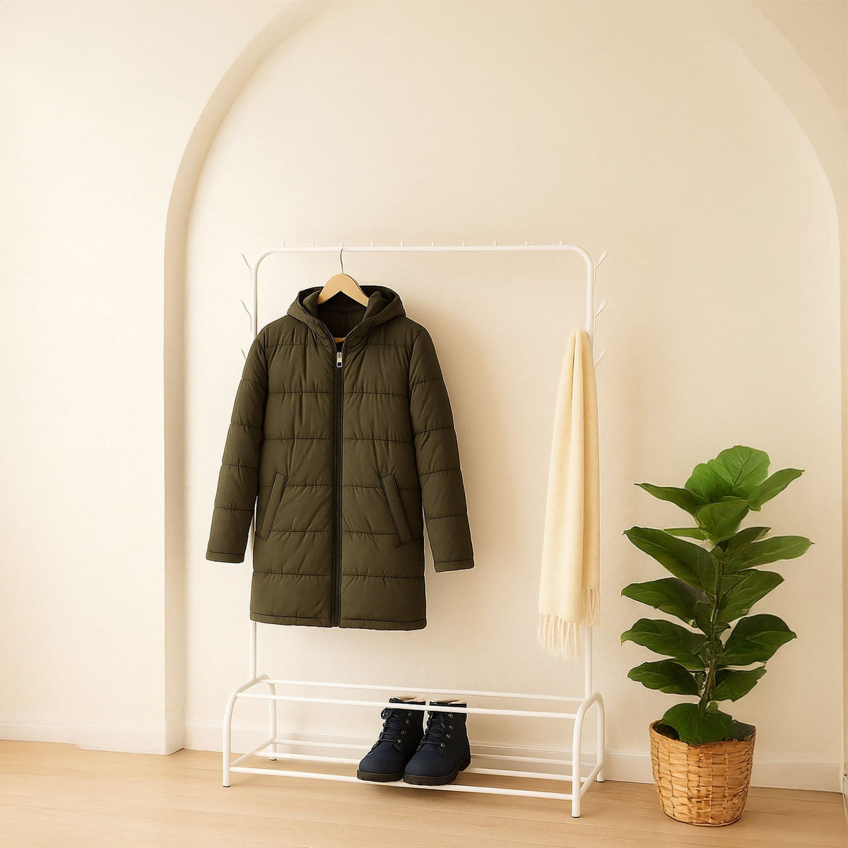 Coat Rack with Clothes Rail, 2 Shelves, 8 Hooks