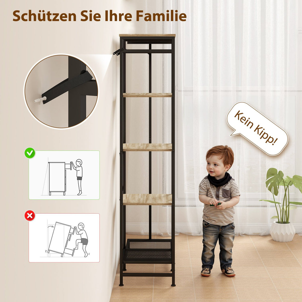 Coat Rack with Shoe Shelf and Safety Strap, Oak