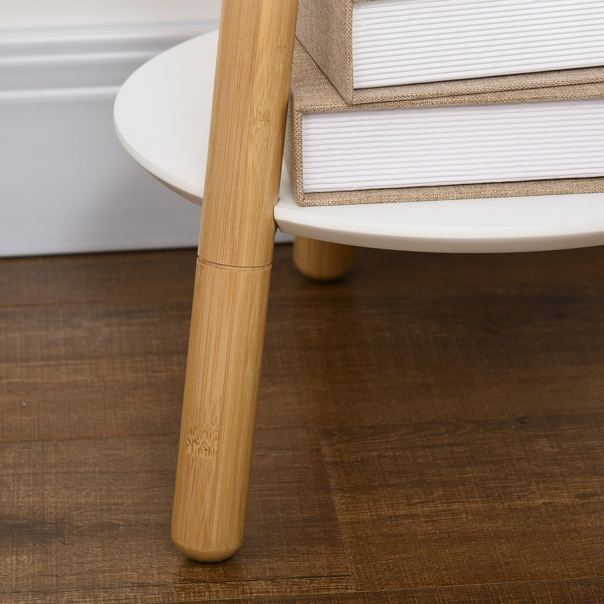 Coat Stand With 5 Coat Hooks & Side Table, 171 Cm High, Natural + White
