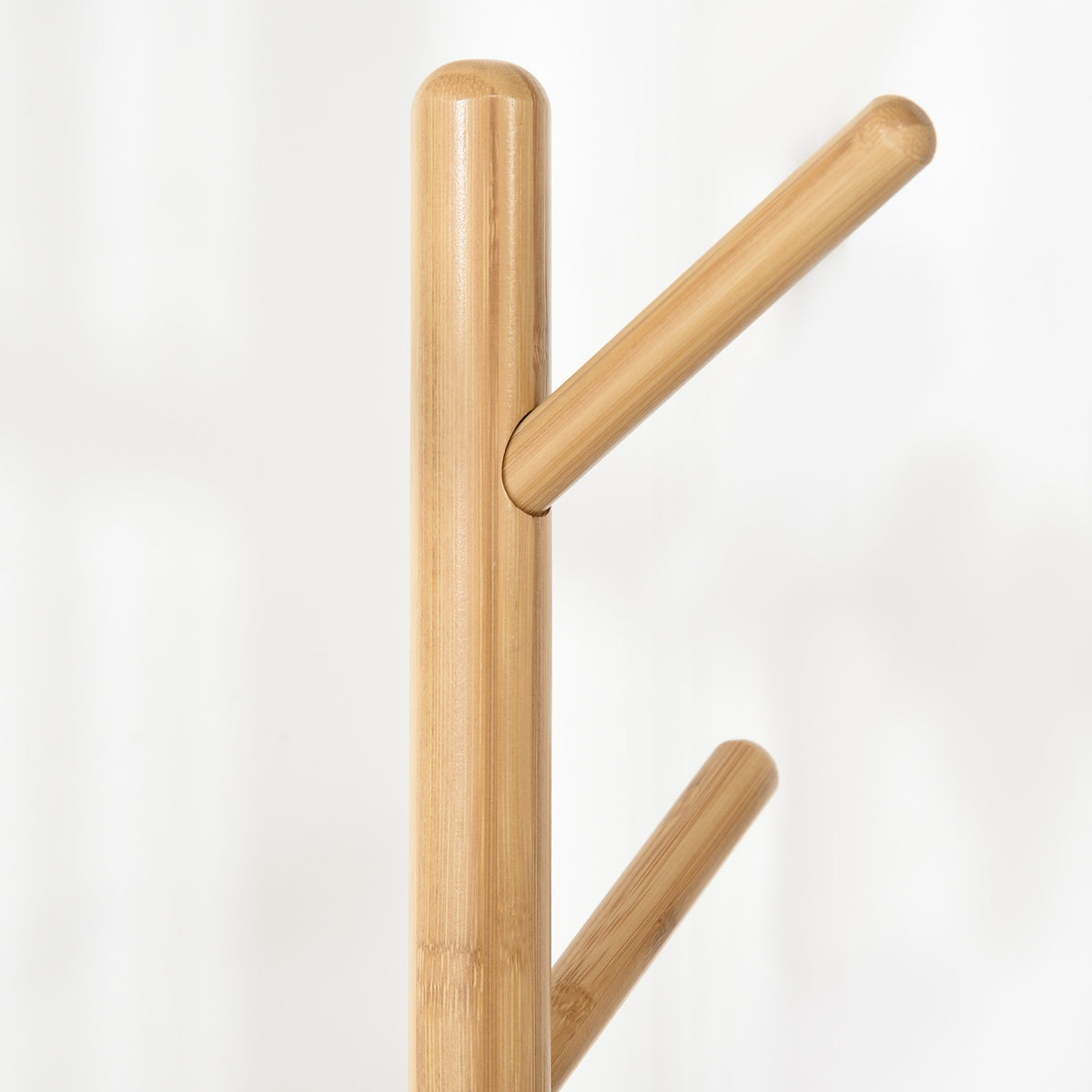 Coat Stand With 5 Coat Hooks & Side Table, 171 Cm High, Natural + White
