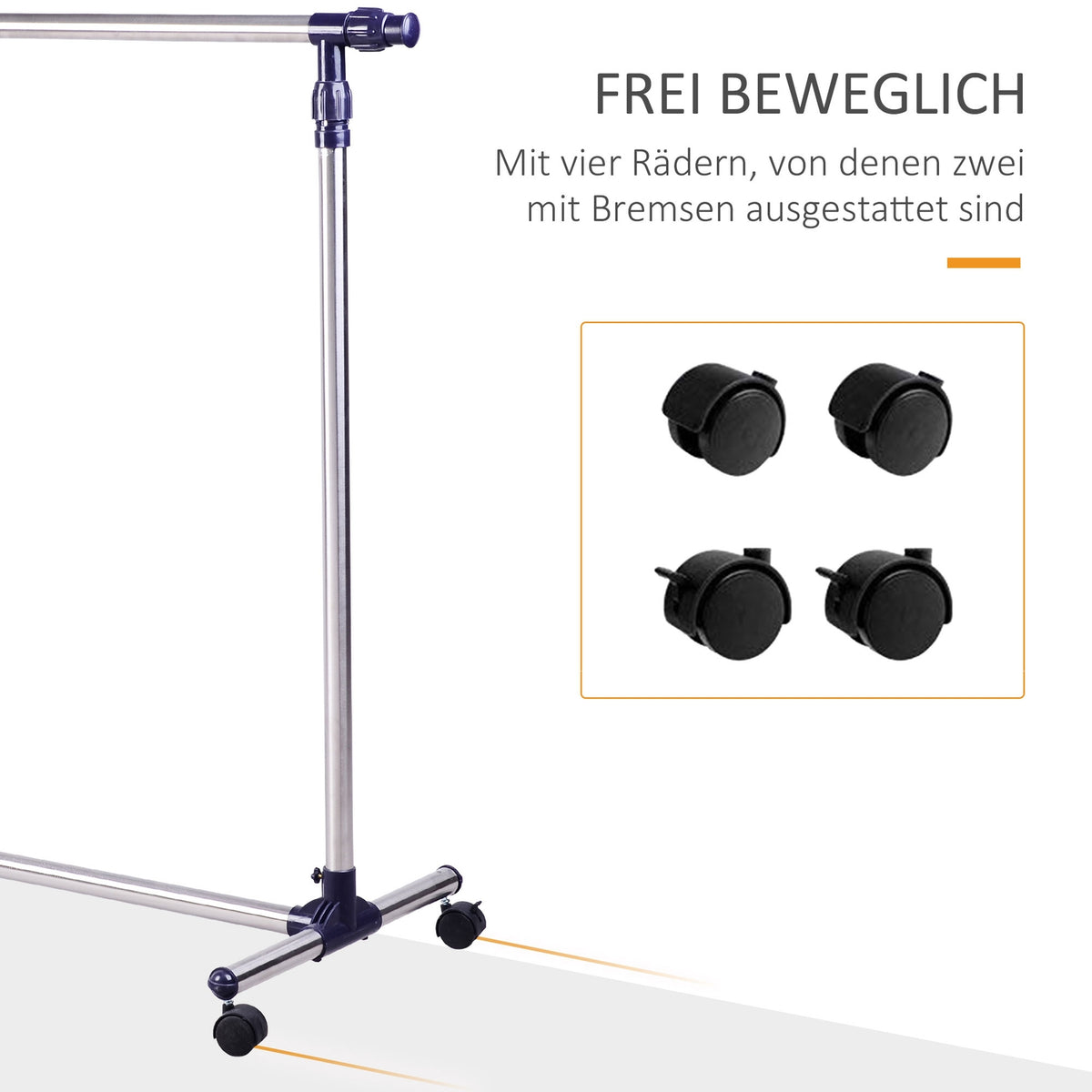 Coat Stand With Wheels, Height Adjustable, Extendable Clothes Rail, Stainless Steel