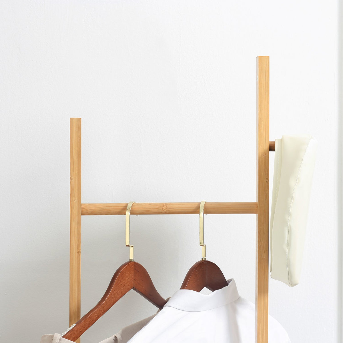 Coat rack clothes rack with 2 hooks and 3 rods for hats and clothes 36x24x168 cm made of natural bamboo for hallway and entrance
