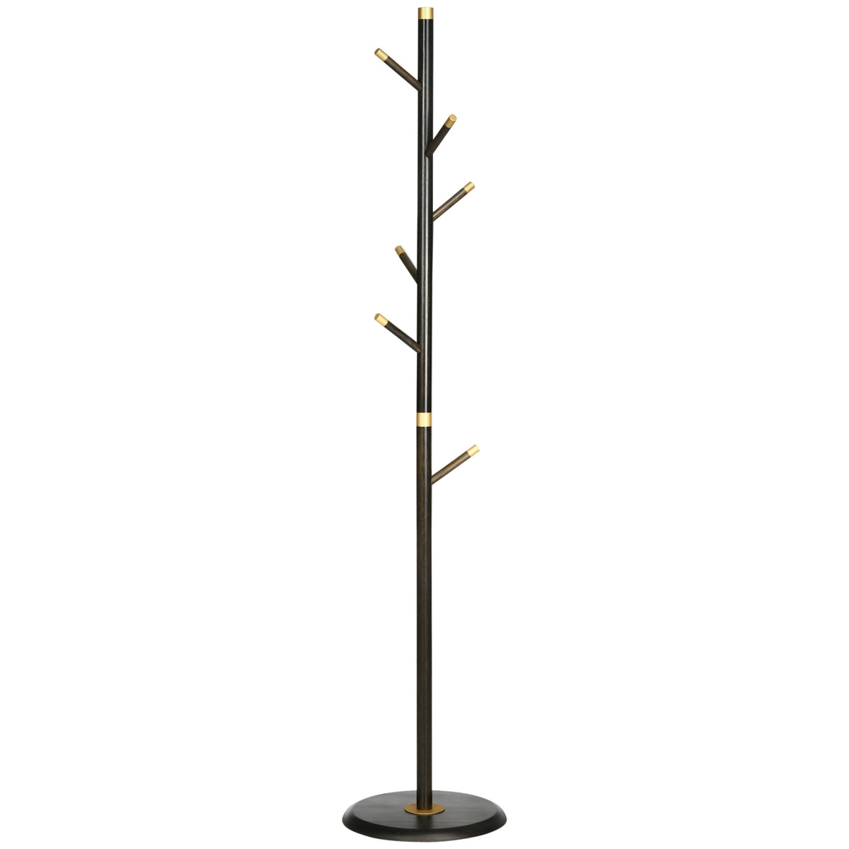 Coat rack with 6 hooks, clothes rack, standing coat rack for hallway, metal, walnut, 36x36x180cm