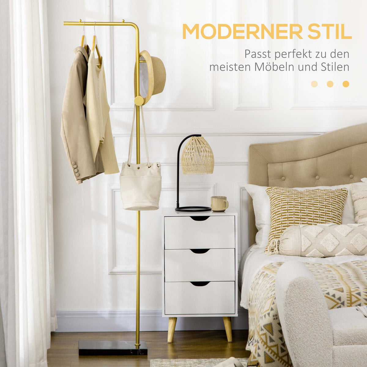 Coat stand, clothes stand with hooks, marble base coat rack for clothes, hats, for living room, entrance, 35 x 25 x 170 cm, gold + black