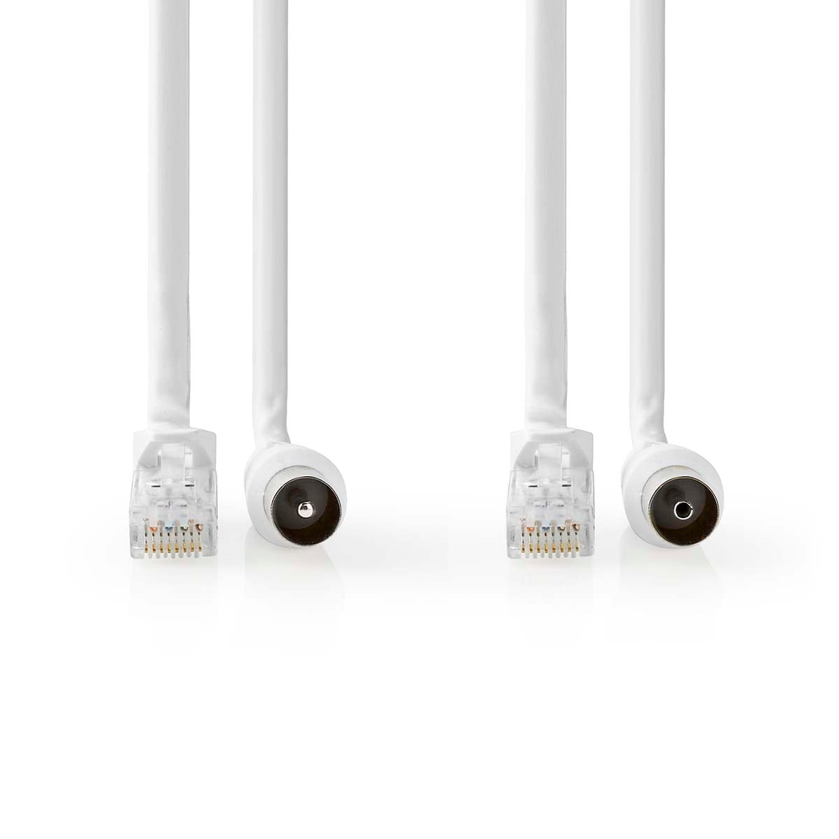 Coax & Cat6 Combi Cable | IEC (Coax) Male / RJ45 male | IEC (Coax) Female / RJ45 Male | Nickel Plated | RG58 | 75 Ohm | Double Shielded | 5.00 m | Round | PVC | White | Label