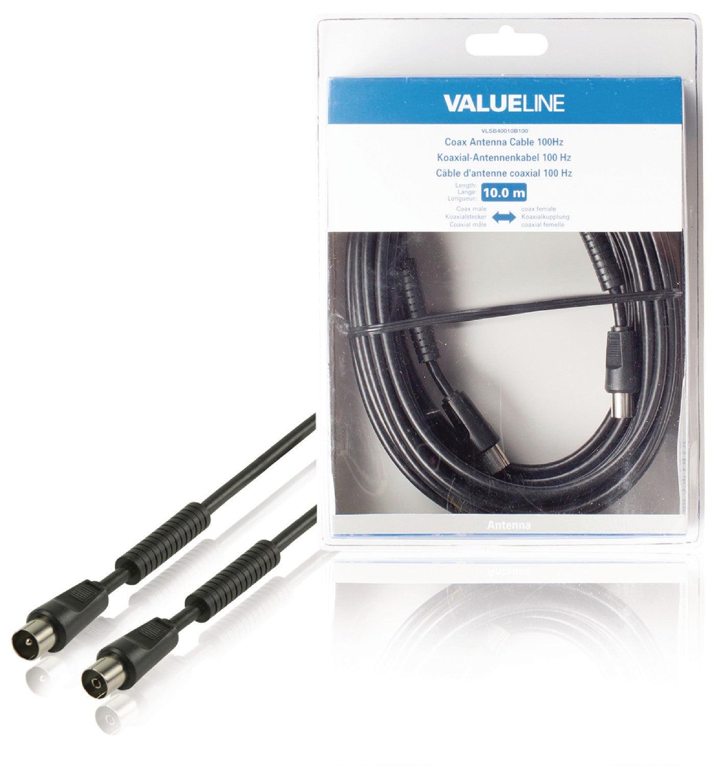Coaxial cable 100 dB Coax Male - Coax Female 10.0 m Black