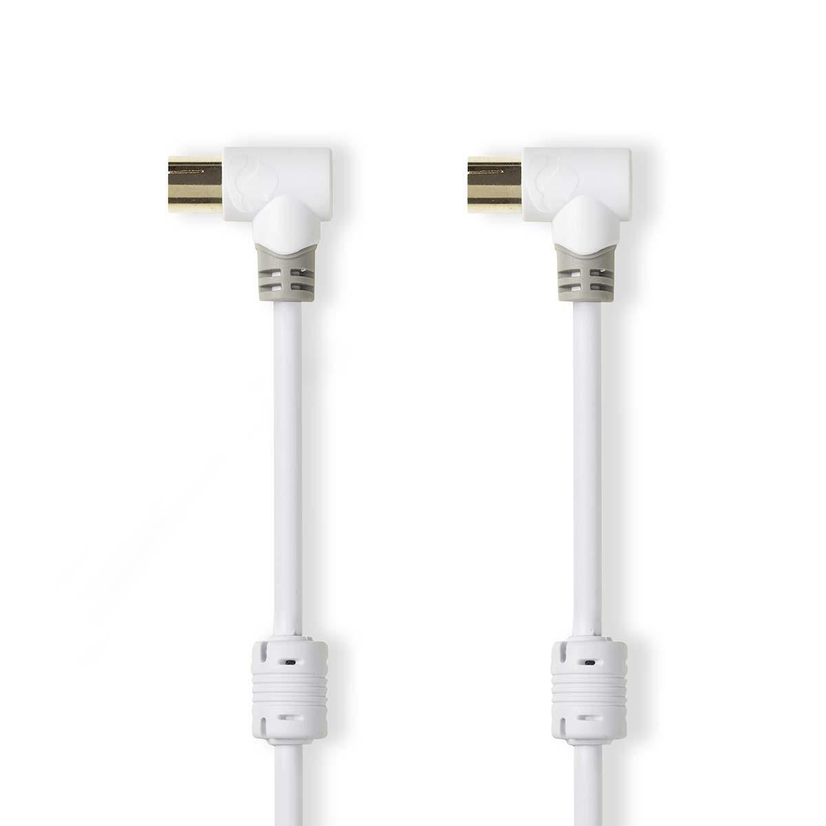 Coaxial cable | IEC (Coax) Male | IEC (Coax) Female | Gold Plated | 75 Ohm | Double Shielded | 5.00 m | Round | PVC | White | Plastic bag