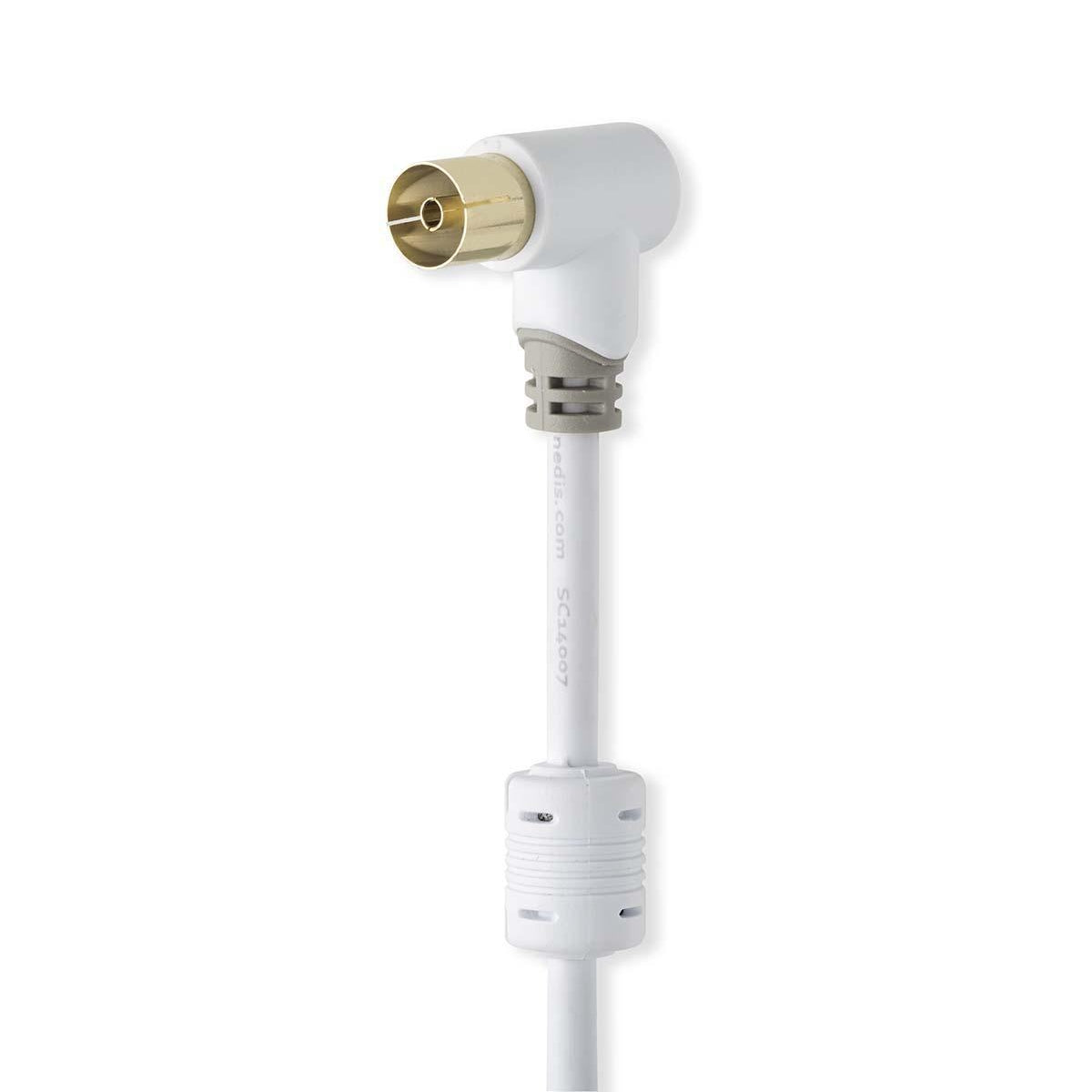 Coaxial cable | IEC (Coax) Male | IEC (Coax) Female | Gold Plated | 75 Ohm | Double Shielded | 5.00 m | Round | PVC | White | Plastic bag