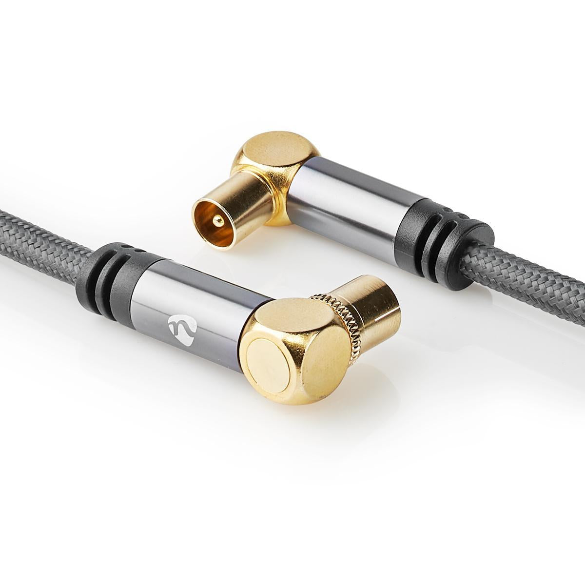 Coaxial cable | IEC (Coax) Male | IEC (Coax) Female | Gold Plated | 75 Ohm | Four Protections | 5.00 m | Round | Cotton | Gray / Gray With Metal | Carton with covered window