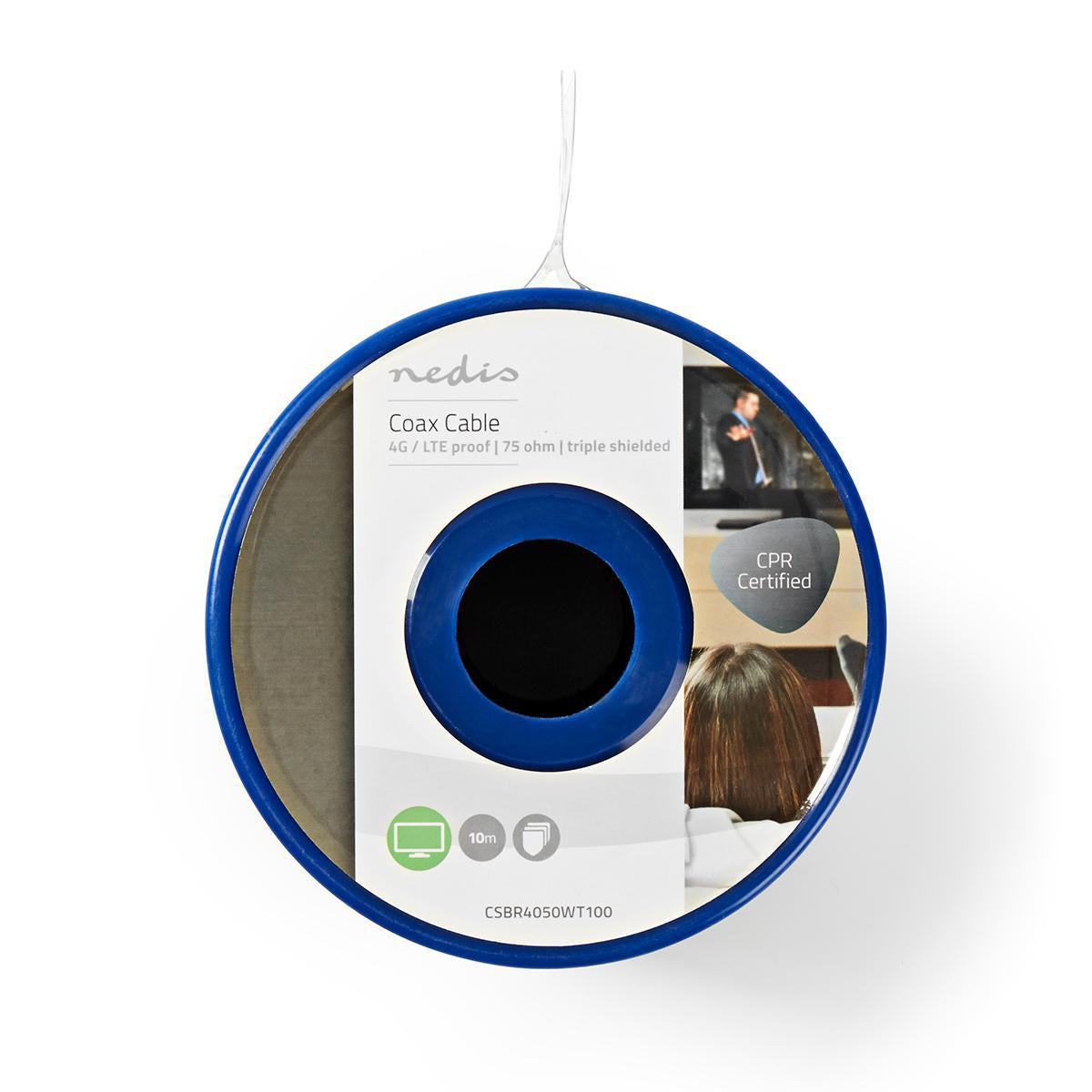 Coaxial cable on Bobin | 4G / LTE secure | 75 Ohm | Triple Protected | ECA | 10.0 m | Coax | PVC | White | Roll