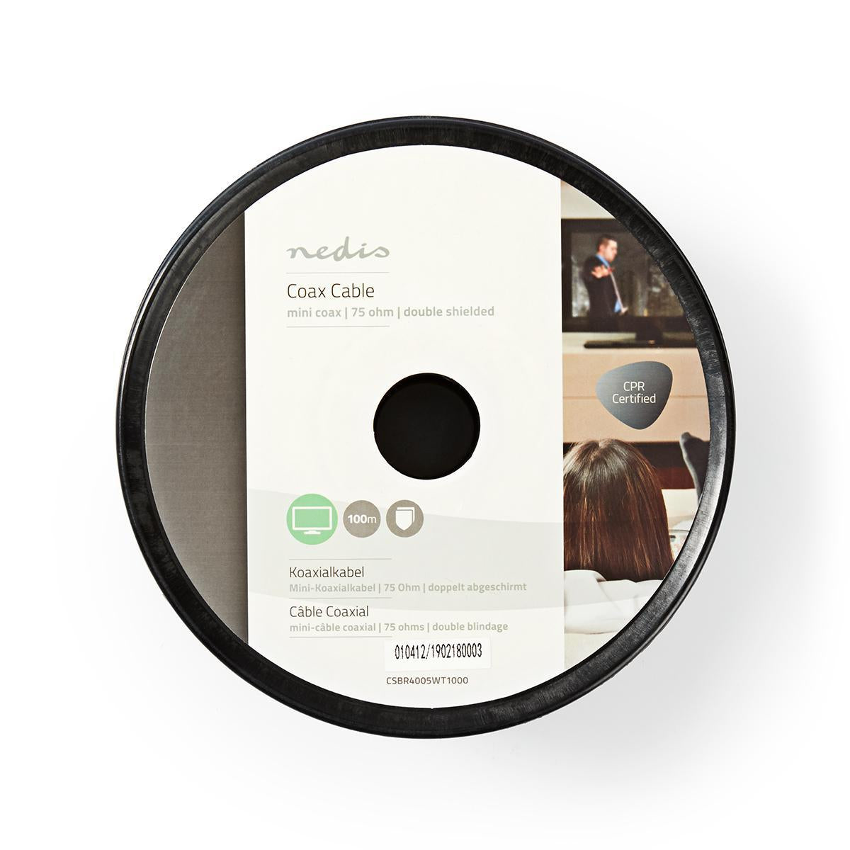 Coaxial cable on Bobin | Mini Coax | 75 Ohm | Single shell protection | ECA | 100.0 m | Coax | PVC | White | Roll