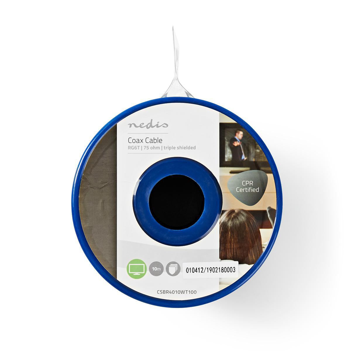 Coaxial cable on Bobin | RG6T | 75 Ohm | Double Shielded | ECA | 10.0 m | Coax | PVC | White | Roll