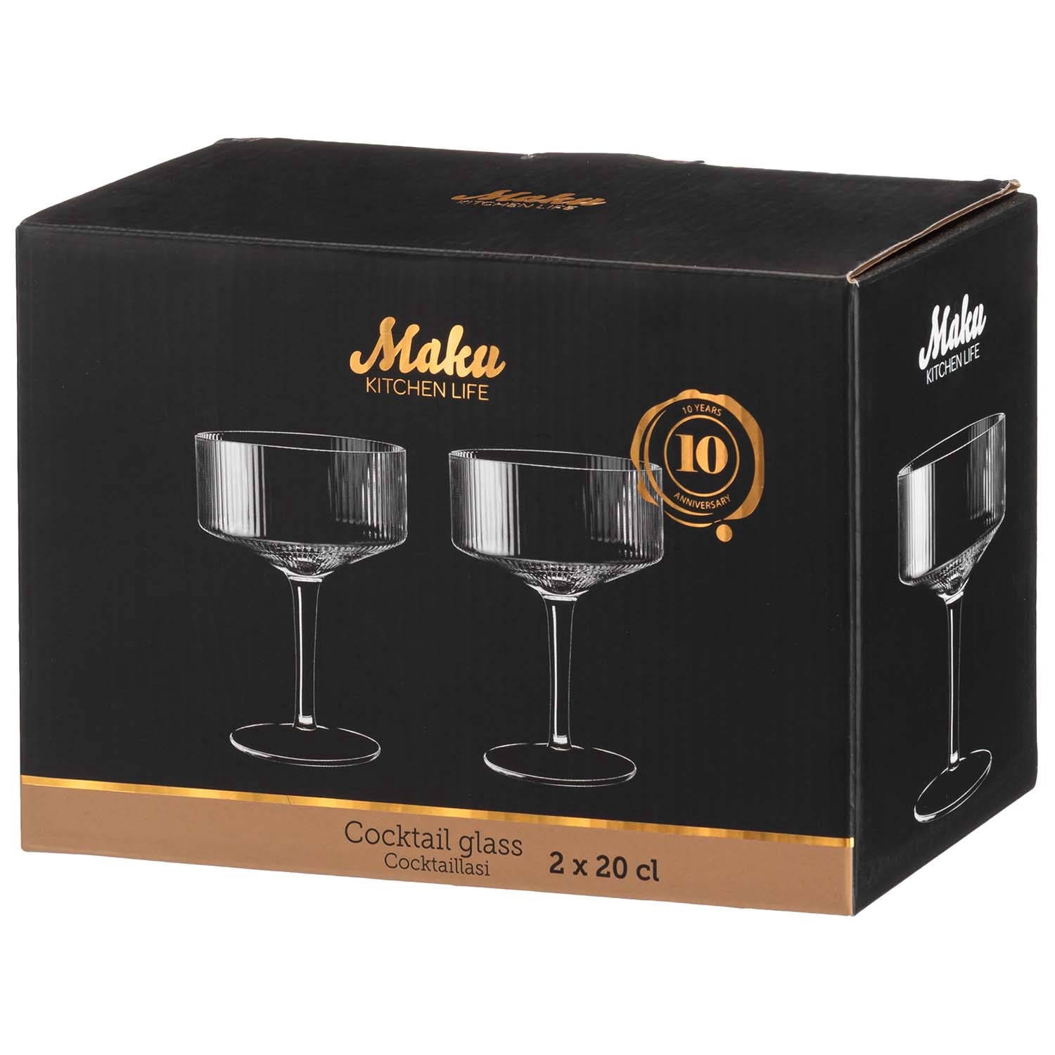 Cocktail Glasses, Ribbed Clear Glass, 20 cl, 2-Pack