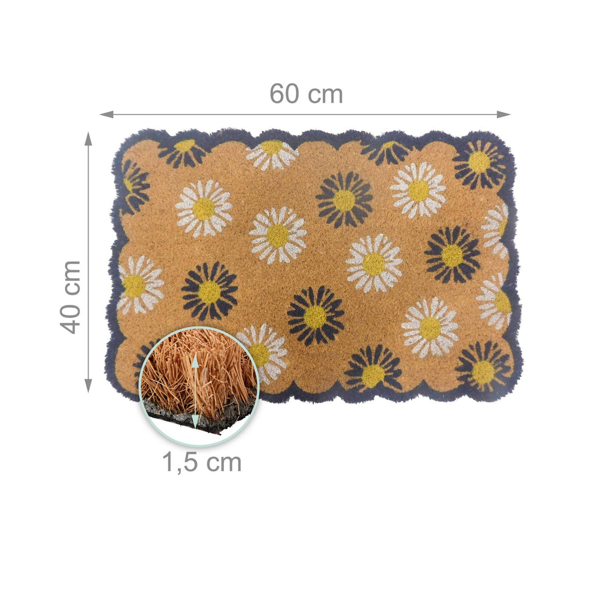 Coconut Doormat, Botanical Design, 60x40 cm, Non-Slip