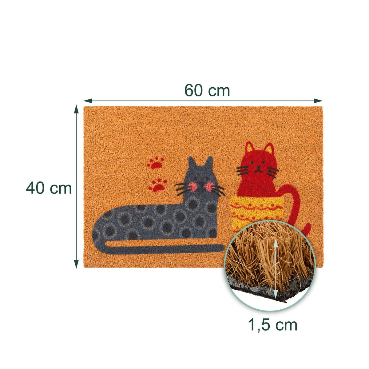 Coconut Fibre Animal Doormat, 60x40 cm, Non-Slip